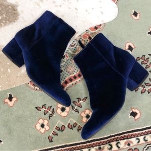 Metaphor | Blue Velvet Low Block Heeled Ankle Booties Boots 9
